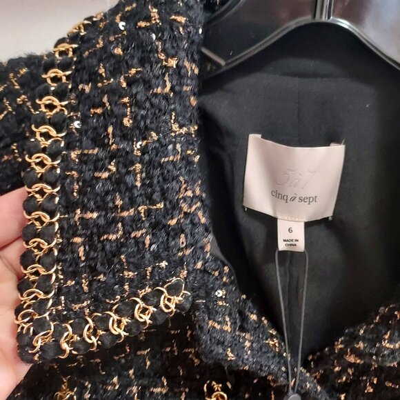 Cinq a Sept Sasha Black Gold Tweed Blazer Mini Dress - Picture 5 of 10